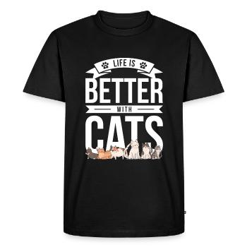 Life is better with cats - Men's Premium Organic T-Shirt - black - Front - Nico (187cm)