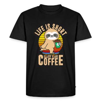 La vie est courte, profitez de votre café - T-shirt Premium bio Homme - noir - Devant - Nico (187cm)