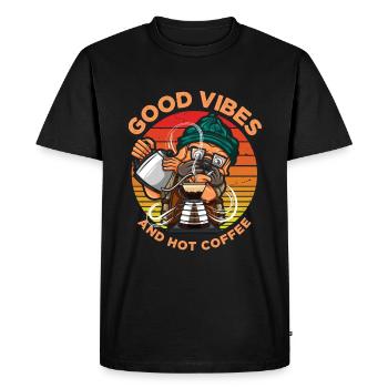 Good vibes and hot coffee - Men's Premium Organic T-Shirt - black - Front - Nico (187cm)