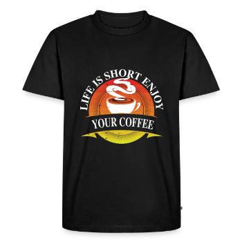 La vie est courte, profitez de votre café - T-shirt Premium bio Homme - noir - Devant - Nico (187cm)