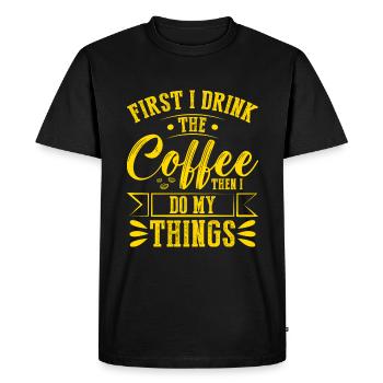 D’abord je bois le café - T-shirt Premium bio Homme - noir - Devant - Nico (187cm)