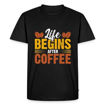 Life begins after coffee - Men's Premium Organic T-Shirt - black - Front - Nico (187cm)