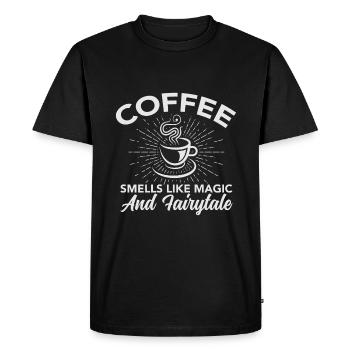 Le café sent la magie et les contes de fées - T-shirt Premium bio Homme - noir - Devant - Nico (187cm)