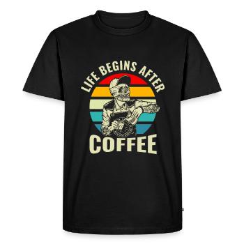 Life begins after coffee - Men's Premium Organic T-Shirt - black - Front - Nico (187cm)