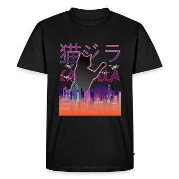Cat Catzilla Japanese Retro Aesthetics - Men's Premium Organic T-Shirt - black - Front - Nico (187cm)