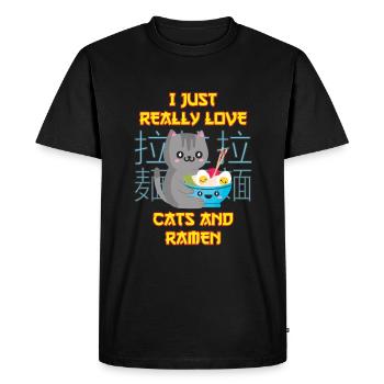 Anime Cat avec Ramen Love Cats et Ramen - T-shirt Premium bio Homme - noir - Devant - Nico (187cm)