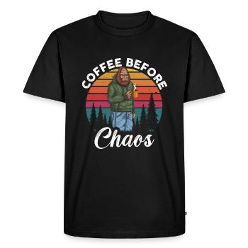 Le café avant le chaos rétro - T-shirt Premium bio Homme - noir - Devant - Nico (187cm)