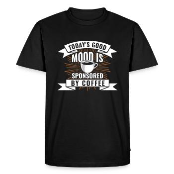 La bonne humeur d’aujourd’hui est renforcée par le café - T-shirt Premium bio Homme - noir - Devant - Nico (187cm)