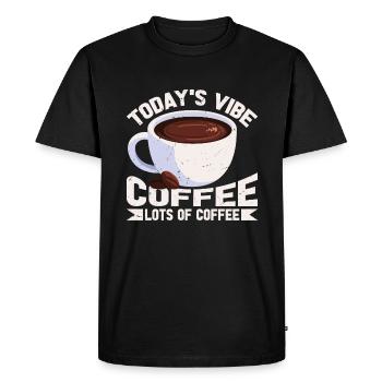 L’ambiance d’aujourd’hui -Café Beaucoup de café - T-shirt Premium bio Homme - noir - Devant - Nico (187cm)