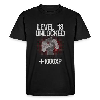 18e anniversaire Niveau 18 débloqué vintage - T-shirt Premium bio Homme - noir - Devant - Nico (187cm)