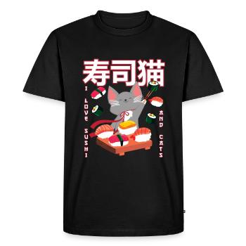 Funny Anime Sushi Cat Japanese - Men's Premium Organic T-Shirt - black - Front - Nico (187cm)