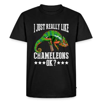 J’aime vraiment les caméléons, d’accord ? - T-shirt Premium bio Homme - noir - Devant - Nico (187cm)