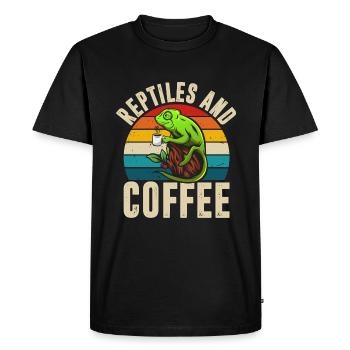 Reptiles and Coffee, Chameleon Retro T-Shirt - Men's Premium Organic T-Shirt - black - Front - Nico (187cm)