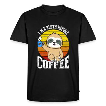 Je suis un paresseux devant le café au rétro - T-shirt Premium bio Homme - noir - Devant - Nico (187cm)
