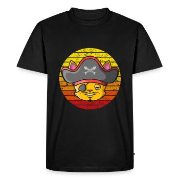 Chat pirate rétro - T-shirt Premium bio Homme - noir - Devant - Nico (187cm)