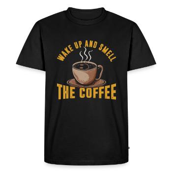 Réveillez-vous et sentez l’odeur du café - T-shirt Premium bio Homme - noir - Devant - Nico (187cm)