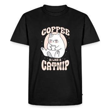 Le café, c’est comme de l’herbe à chat - T-shirt Premium bio Homme - noir - Devant - Nico (187cm)