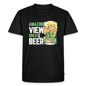 Vue imprenable, super bière - T-shirt Premium bio Homme - noir - Devant - Nico (187cm)