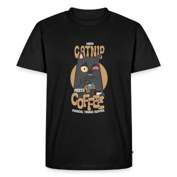 Quand l’herbe à chat rencontre le café, des choses magiques se produisent - T-shirt Premium bio Homme - noir - Devant - Nico (187cm)