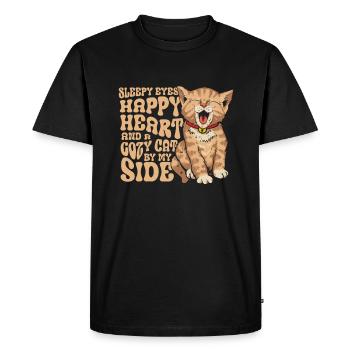 Yeux endormis Chat au cœur heureux - T-shirt Premium bio Homme - noir - Devant - Nico (187cm)