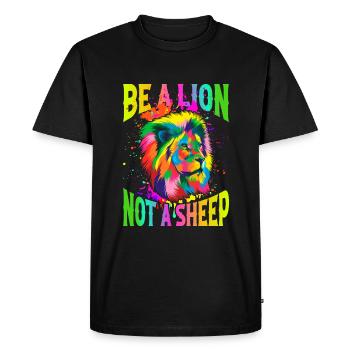 Sois un lion, pas un mouton - T-shirt Premium bio Homme - noir - Devant - Nico (187cm)