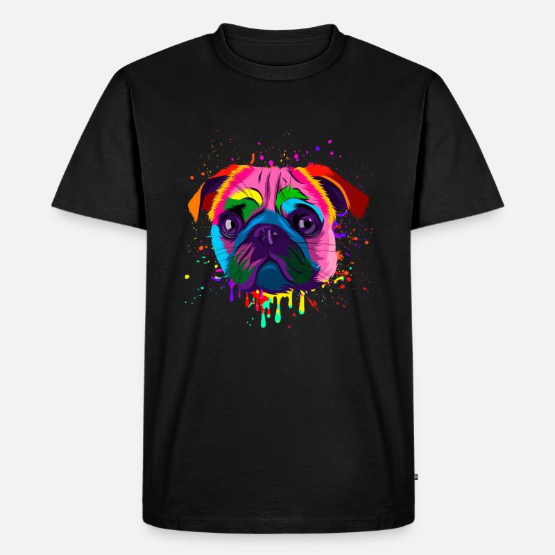 Bunter Mopskopf - Männer Premium Bio T-Shirt - Schwarz