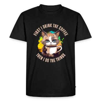 D’abord, je bois le café - T-shirt Premium bio Homme - noir - Devant - Nico (187cm)