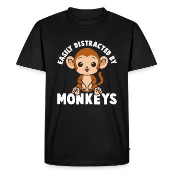 Facilement distrait par les singes - T-shirt Premium bio Homme - noir - Devant - Nico (187cm)