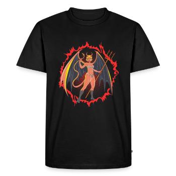 Devil girl with huge wings and pitchfork - Men's Premium Organic T-Shirt - black - Front - Nico (187cm)