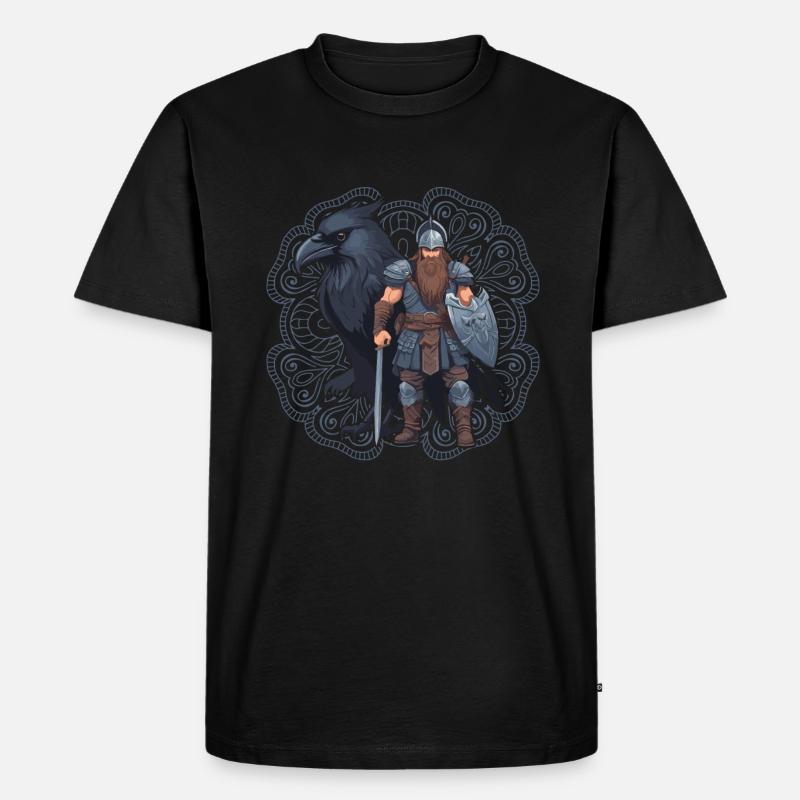 Wikingerkrieger mit Rabe - Männer Premium Bio T-Shirt - Schwarz