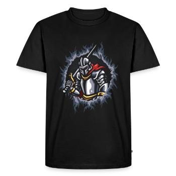 Ritter mit Halbtonfeuer-Hintergrund - Männer Premium Bio T-Shirt - Schwarz - Vorne - Nico (187cm)