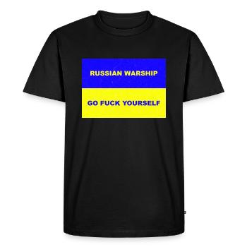 NAVIRE DE GUERRE RUSSE Allez vous faire foutre – Sale – 300DPI - T-shirt Premium bio Homme - noir - Devant - Nico (187cm)