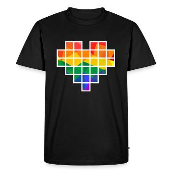 Cœur de pixel polygonal arc-en-ciel - T-shirt Premium bio Homme - noir - Devant - Nico (187cm)