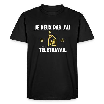 je peux pas j'ai télétravail - T-shirt Premium bio Homme - noir - Devant - Nico (187cm)