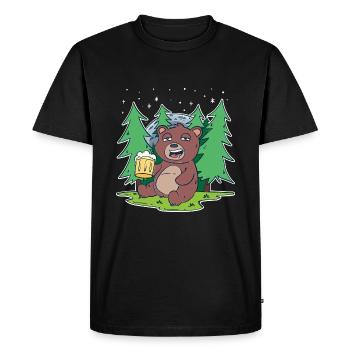 ivre ours avec de la bière dans le pré - T-shirt Premium bio Homme - noir - Devant - Nico (187cm)