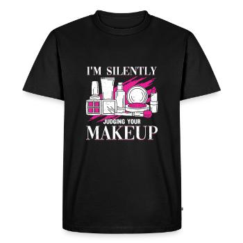 Je juge silencieusement votre cosmétécologue maquilleur - T-shirt Premium bio Homme - noir - Devant - Nico (187cm)