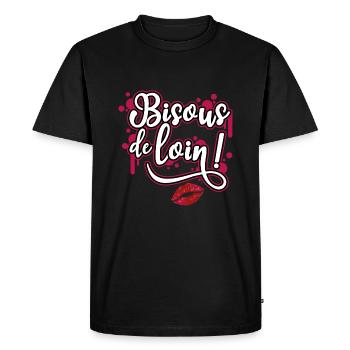 Bisous de loin ! Cadeau de Déconfinement humour - T-shirt Premium bio Homme - noir - Devant - Nico (187cm)