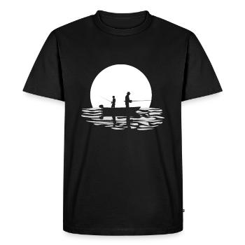 Papa père et fils pêchant ensemble au clair de lune 1 - T-shirt Premium bio Homme - noir - Devant - Nico (187cm)