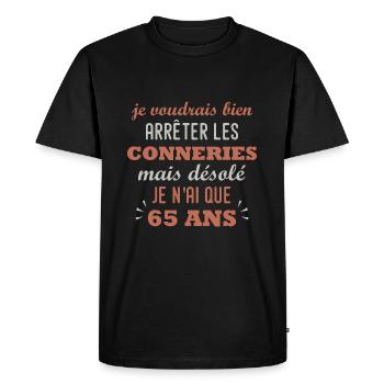 anniversaire 65 ans cadeau humour 65 ans homme - T-shirt Premium bio Homme - noir - Devant - Nico (187cm)