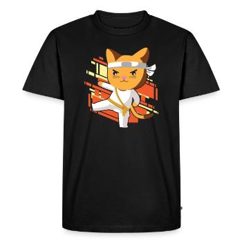 Karate cat - Men's Premium Organic T-Shirt - black - Front - Nico (187cm)