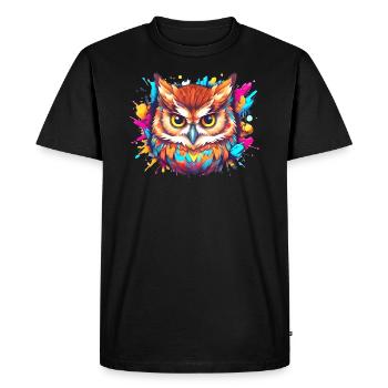 Hibou coloré fait d’une éclaboussure de peinture, art de bande dessinée - T-shirt Premium bio Homme - noir - Devant - Nico (187cm)