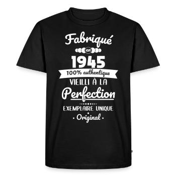 Anniversaire 80 ans - Fabriqué en 1945 Original - T-shirt Premium bio Homme - noir - Devant - Nico (187cm)