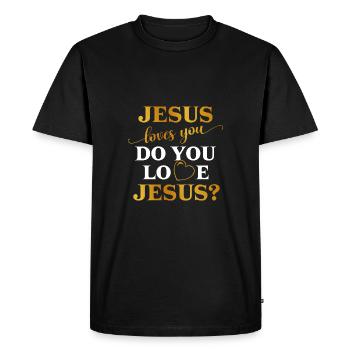 Jésus t’aime - T-shirt Premium bio Homme - noir - Devant - Nico (187cm)