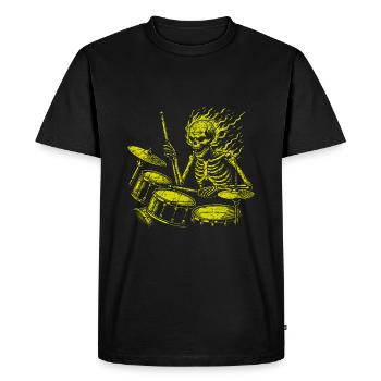 Squelette de crâne de batteur sur la batterie - T-shirt Premium bio Homme - noir - Devant - Nico (187cm)