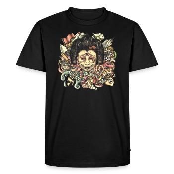 Gueisha Doodle Flat - Men's Premium Organic T-Shirt - black - Front - Nico (187cm)
