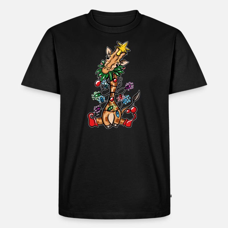 Weihnachtsgiraffe - Männer Premium Bio T-Shirt - Schwarz