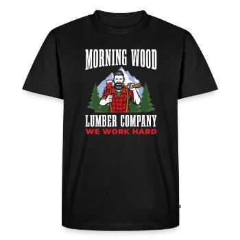 Morning Wood Lumber Company, nous travaillons dur pour - T-shirt Premium bio Homme - noir - Devant - Nico (187cm)