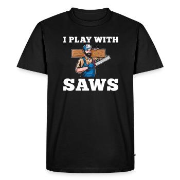 Je joue avec des scies Drôle de charpentier disant - T-shirt Premium bio Homme - noir - Devant - Nico (187cm)