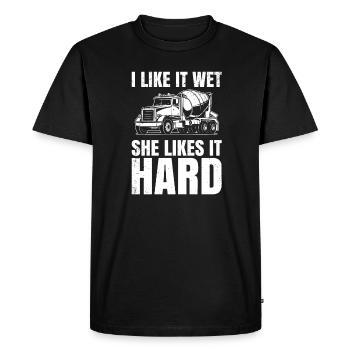 I like it wet, she likes it hard for everyone - Men's Premium Organic T-Shirt - black - Front - Nico (187cm)