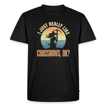 J’aime beaucoup les arbalètes, d’accord? Pour - T-shirt Premium bio Homme - noir - Devant - Nico (187cm)